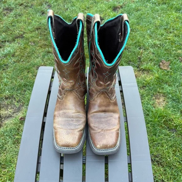 Justin Gypsy Raya Sqaure Toe Western Cowboy Boots Brown and Turquoise Women’s 9B - Picture 3 of 15